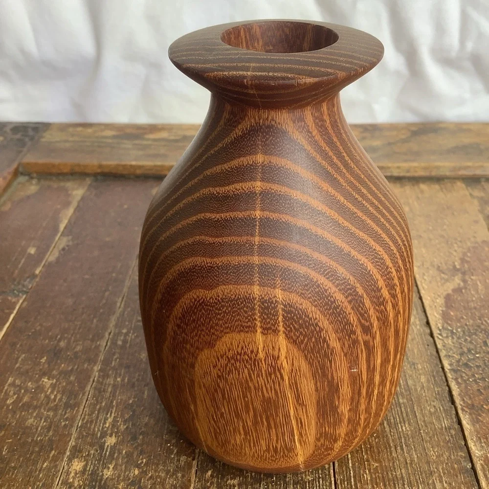 Handcrafted Handmade Wood Wooden Bud Vase Bottle Walnut Signed